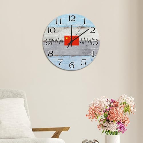 Horloge murale drapeau Chine 38 cm pour salon et chambre zen