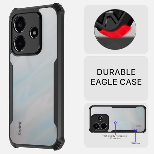 Image of Pikkme Crystal Clear Transparent Back Cover | Ultra Hyrbid | Full Camera Protection | Raised Edge | Bumper Case for Redmi Note 14 5G (Black)