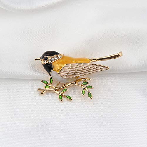 Bobauna Gold Tone Enameled Sparrow Bird Branch Animal Brooch Pin For Women Girls (Sparrow Bird Brooch) #TOP1