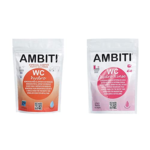 Ambiti Hydro CAMPER, monodosis para el depósito de residuos, aguas negras 20 un. 10 grms. & Hydro Rinse, monodosis hidrosolubles para la Cisterna del WC