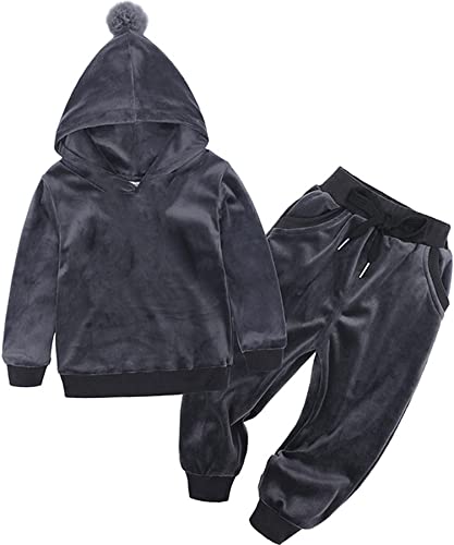 Hstisan Toddler Baby Girl Clothing Outfits 2 Piece Long Sleeve Solid Hoodies Pullover Sweatshirts Top + Pants Dark Grey 3-4 Years #TOP4