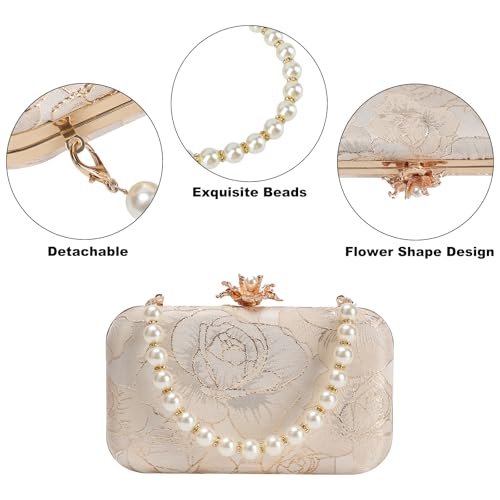Image of Womens Vintage Floral Embroidery Clutch Evening Handbag Shoulder Bags Purse for Wedding Party Prom