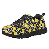 Hawapod Yellow Flower Stars Print Low Top Sneakers for Girls Little Kids Bowling Shoes Boys Breathable Lightweight Walking Running Footwear Lace Up Mesh Low Top Tennis Shoes
