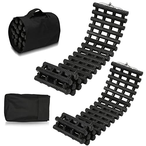 Tubiaz 80 x 21 cm Auto Anfahrhilfe, 2er-Set Traktionshilfe, Schwerlast Gummi Anfahrtshilfe Set, Traktionsmatte mit Tragetasche, Offroad Anfahrmatte Sandblech für Schnee, EIS, Schlamm