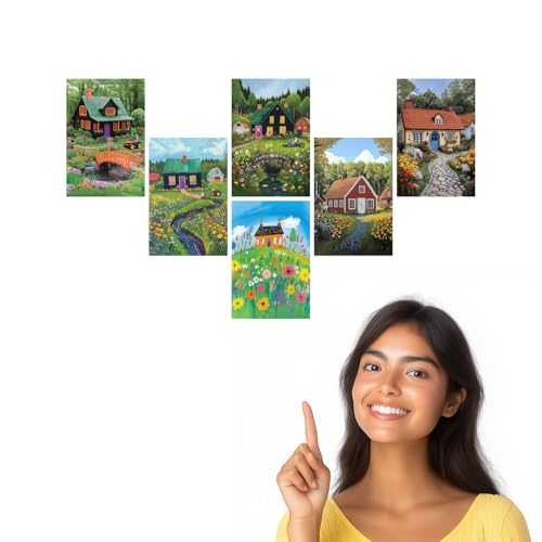 Image of SiddArtify Cottagecore Wall Art Prints Set - Whimsical Farmhouse Poster Decor for Living Room Bedroom - Set of 2-4x6 Inch - Board (Pack of 6) - Sticker (Pack of 6)