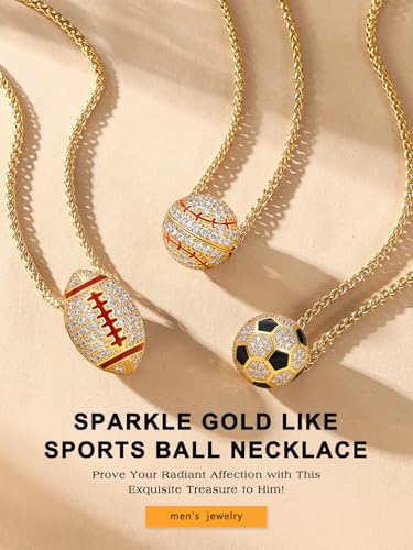 Bestyle Bling Football Baseball Necklace for Men, Full CZ Men Gold Necklace Chain Gold Ball Pendant Sport Jewelry for Sprots Fan2