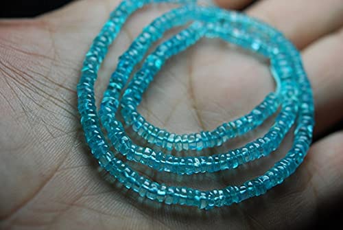 LKBEADS Sznurek 40 cm, super najlepszej jakości - błękitny apatyt gładkie koraliki z guzikami HEISHI, rozmiar 4-5 mm