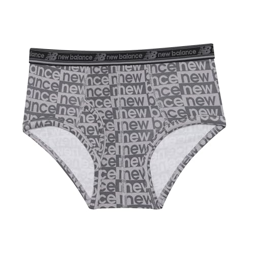 New Balance Boys' Non-Brushed Jersey Performance Wicking Cotton Brief Underwear (5 Pack), Castlerock/Raincloud/Black/Raincloud/Black2