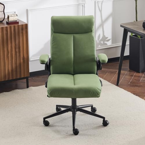 Bonnlo Chaise de Bureau, Fauteuil avec Accoudoir Pliables, Siège avec Mécanisme à Bascule, Fauteuil Bureau avec roulettes Pivotantes (Cuir, Vert)