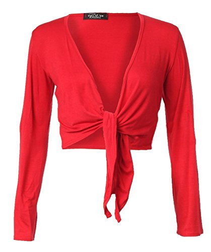 Bolero rojo para mujer de manga larga y viscosa con lazo delantero