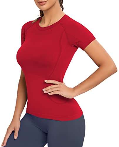 MathCat Seamles Workout Shirts for Women Red