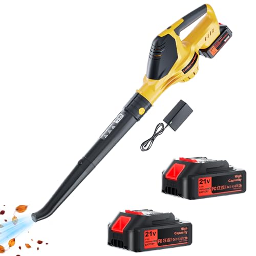 Olubfdh 21 V Soplador de hojas 200 Km/h 420 m³/h, Max 18000 RPM, Soplador de hojas manual eléctrico de 5 velocidades con 2 × 4,0 Ah batería y cargador para el jardín, mantenimiento del césped, nieve