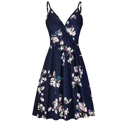 Juketron Vestidos Casuales de Verano Moda de Verano para Mujer Casual Sexy Estampado con Cuello en V sin Mangas Mini Vestido con cinturón para Mujer