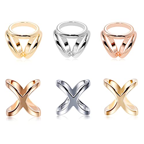 MiaLover 6 Stück Schal Ringe Broschen Schalring Clip Damen Legierung Schal Clips Einfach Schal Clips Dreifach Modisch Schal Clips Schal Verschluss Clips für Schals und Tücher (Zwei Stile, drei Farben) Cover