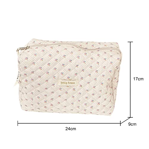 Lushandy Kawaii Floral Makeup Bag Coquette Aesthetic Cosmetic Bag Large Travel Makeup Organizer Cute Pouch Cotton Quilted Toiletry Bag #TOP6