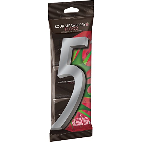 5 5 Gum Strawberry Flood Sugarfree Gum, 3 ct