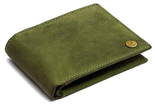 Image of WildHorn Green Leather Wallet for Men I Ultra Strong Stitching I 6 Card Slots I 2 Currency & 2 Secret Compartments I 1 Coin Pocket