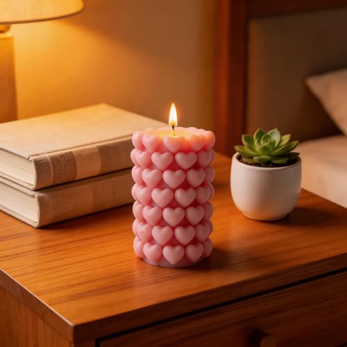 Pink 3D Heart Pillar Candle