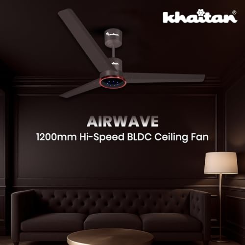Image of Khaitan Airwave - 1200mm BLDC Ceiling Fan with Remote | 5 Star Rated | Durable & Long-lasting | Energy Saving | 3-Years Warranty | Pack of 1 | Smoke Brown