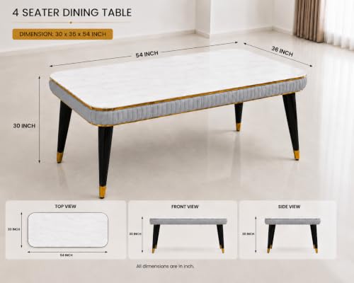Image of WOODEN SPACE Majestic 4 Seater Wooden Dining Table Set | Urban Marble Top Dining Table with Chairs for Dining Room & Kitchen (Modern Classic Printed Light Grey) (54 x 36 x 30 inch)