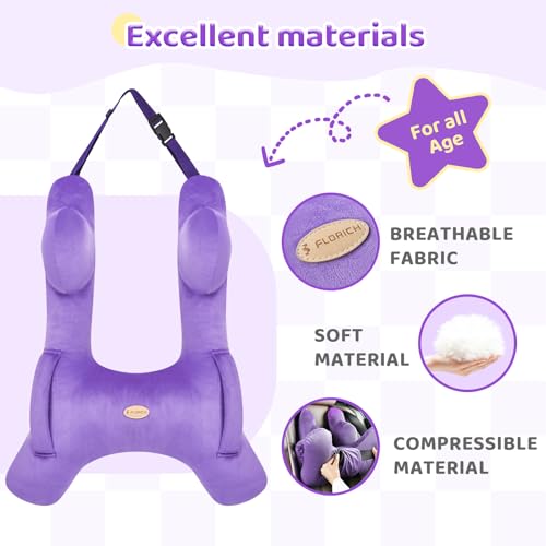Image of FLORICH Kids Travel Pillow, Car Sleeping Travel Pillow for Kids, Washable H-Shaped Pillow for Adults and Children to Support Head and Body for Road Trips Pillow for Car (Slight Purple)