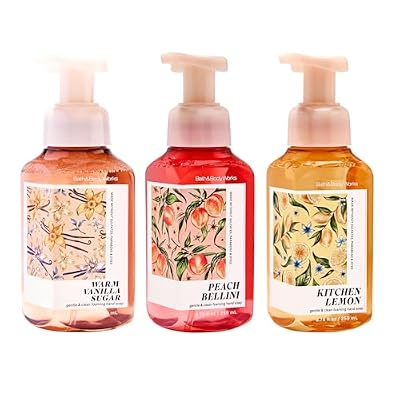 Bath & Body Works Warm Vanilla Sugar, Peach Bellini & Kitchen Lemon Gentle & Clean Foaming Hand Soap Bundle - Germ-Cleansing Hand Soap with Gentle Cleansing & Conditioning Formula - Thoughtful Gift
