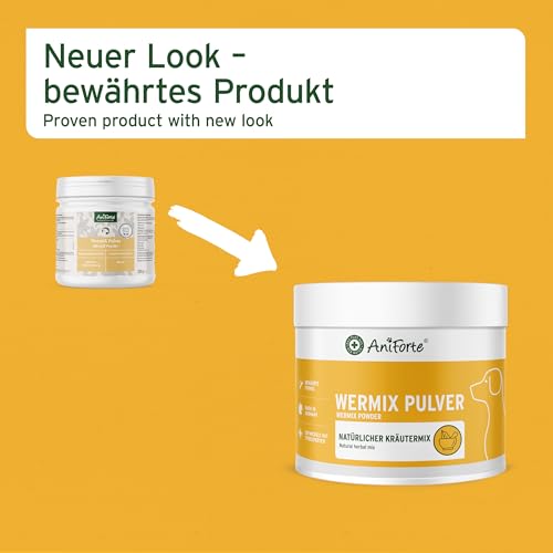 AniForte WermiX für Hunde 250g - Natürliche Kräuter, seit 10 Jahren bewährte Alternative, Unterstützung durch Saponine, Bitterstoffe, Thymian, Wermut & Salbei
