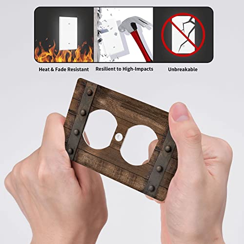 Rustic Barn Door Outlet Cover Country Farmhouse Brown Wood Single Duplex Wall Plate Decorative Electrical Receptacle Covers Faceplate For Kitchen Bedroom Bathroom Accessories 4.50" X 2.76" #TOP4