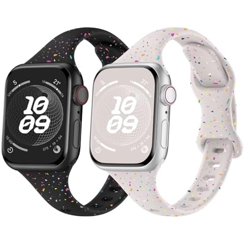 Slim Band Compatible with Apple Watch Band 38mm 40mm 41mm 42mm 44mm 45mm 46mm 49mm for Women,Recycled Plastic Soft Silicone Thin Strap for iWatch Series 10 9 8 7 6 5 4 3 2 1 Ultra SE Cover