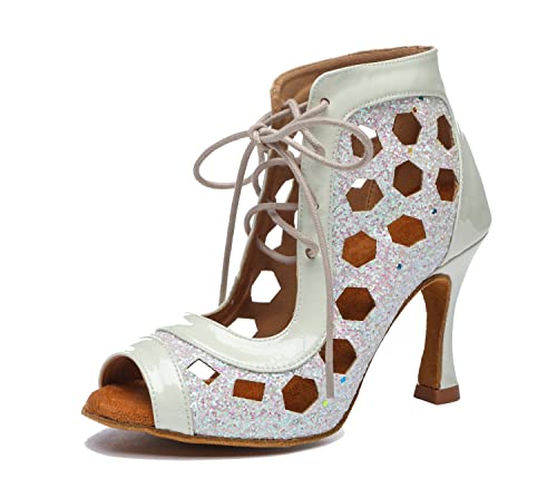 Chaussures de danse à lacets bout ouvert paillettes femme salsa
