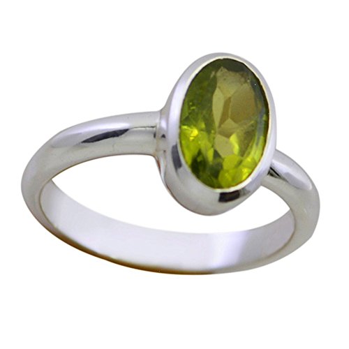 Bague Peridot Argent Véritable Anti-Accroc - Anneau Forme Lunette Sûr - 5