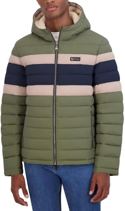 HFX Men's Color Block Water Resistant Hooded Puffer Jacket, Cactus - Image 2