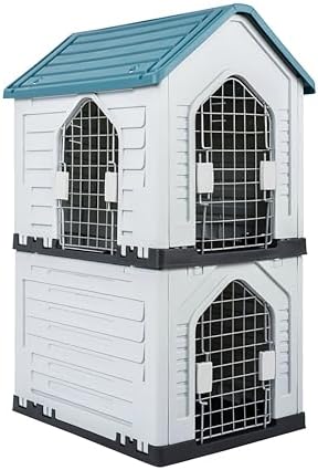 Double-Decker Pet House with Ladder - Waterproof, Sunproof, 3-Door, Ventilated - Small & Medium All-Season Universal Dog House for Indoor/Outdoor Use