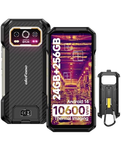Ulefone Armor 27T Rugged Smartphone Thermal Imaging, 24GB+256GB Android 14 50MP+64MP Night Vision 10600mAh/33W 6.78" FHD+ 120Hz IP68/69K Waterproof Dual SIM 4G Phones 3-Card Slot NFC