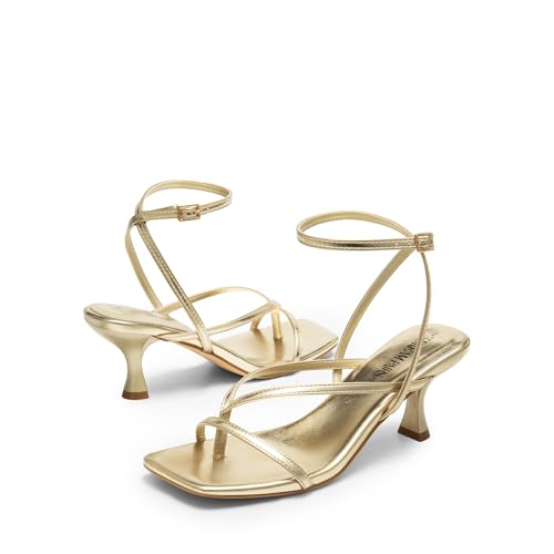 Dream Pairs Women'S Kitten Low Strappy Lace Up Heels For Women Open Square Toe Thong Ankle Strap Heels Sexy Fashion Comfort Dress Shoes Party Pumps Heeled Sandals,Size 11,Gold-Pu,Sdhs2405W thumb #2