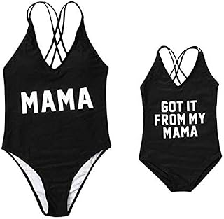 Mommy and Me Swimsuits Family Matching Letter Print One Piece Bikini Bathing Suit
