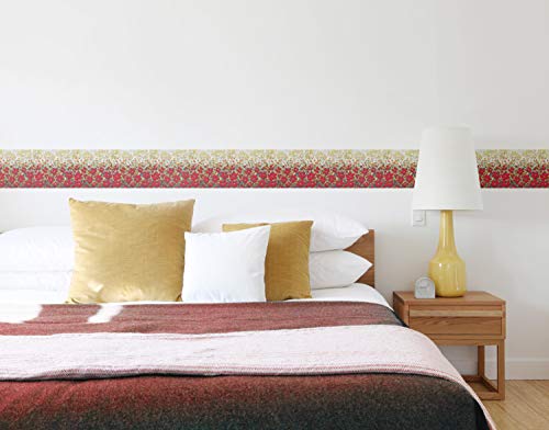 Image of WallDesign Vinyl Designer Artistic Red & White Flowers Wall Border Sticker - 5.25 Inch Width By 5 Ft Length