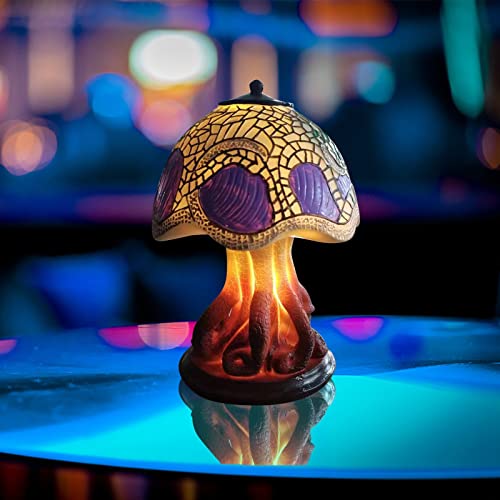 Saingace Painting Glass Mushroom Table Lamp, Stained Glass Plant Series Night Light, Vintage Table Lamp, Resin Mushroom Decorative Bedside Lamp For Bedroom Living Room Home Office Decor Gift (B) #TOP6