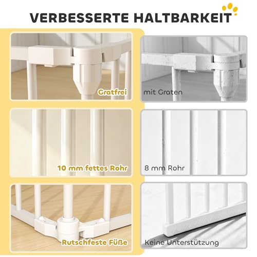 PawHut Welpenauslauf, 6-teilig Welpenlaufstall mit Tür, faltbar Laufstall Baby mit Doppelverriegelungssystem, 61x75cm Hundelaufstall für drinnen und draußen, für Kinder kleine mittelgroße Hunde Weiß
