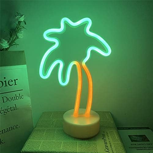 ENUOLI Palm Tree Neon Light Coconut Tree Neon Light LED Neon Sign with Base Battery/USB Operated Neon Lamp Neon Light Up Sign Neon Night Light Table Decor for Kids Room,Birthday,Wedding,Party