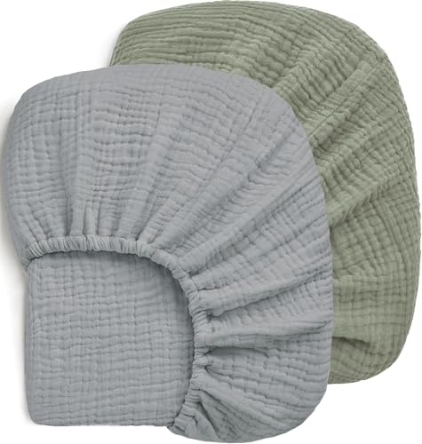 Image of Pro Goleem 2 Pack Muslin Crib Sheets for Boys and Girls, Soft Breathable Neutral Fitted Cotton Baby Bed Sheets Set for Standard Crib Mattress & Toddler Mattress 52"x28", (Grey＆Green)