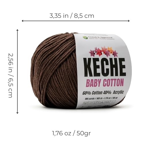 Image of Keche Baby Cotton, 60% Cotton 40% Acrylic Yarn, Soft Cotton Yarn for Crochet and Knitting, Amigurumi Yarn 1 Skein /Ball 1.76 Oz (50g) / 180 Yrds (165m) - Brown