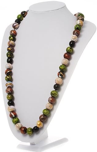 Avalaya Chunky Round Wood Bead Long Necklace (White, Brown, Green & Black) - 80cm Length