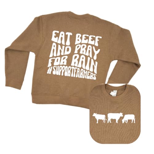 Eat Beef and Pray for Rain Support Local Farmers Toddler and Youth Brown Crewneck Sweatshirt (3T)