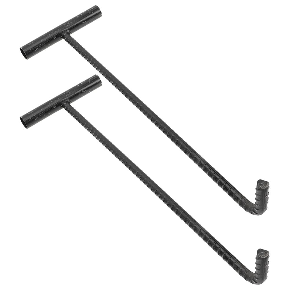 Wensmy 2Pcs Manhole Cover Lifting Hooks Drain Grate Lifter Pull Hook Heavy Duty Non Slip Manhole Cover Lifter Storm Drain Cover Hook 44cm