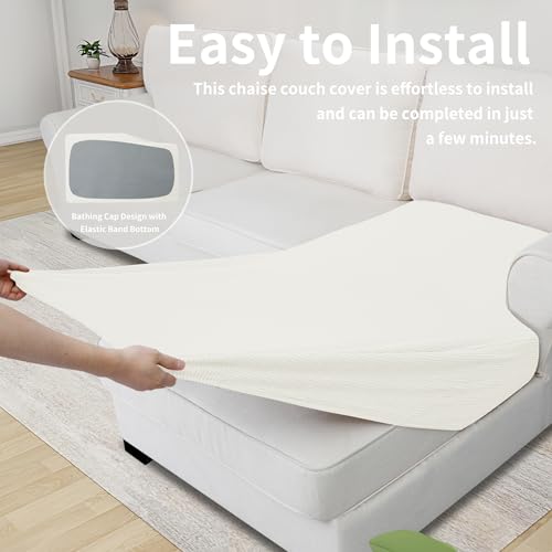 Image of Easy-Going Stretch 1 Piece Chaise Lounge Cushion Slipcover | Sectional Couch Covers L Shape Separate Cushion Couch Seat Chaise Cover for Both Left /Right Sectional Couch Cream