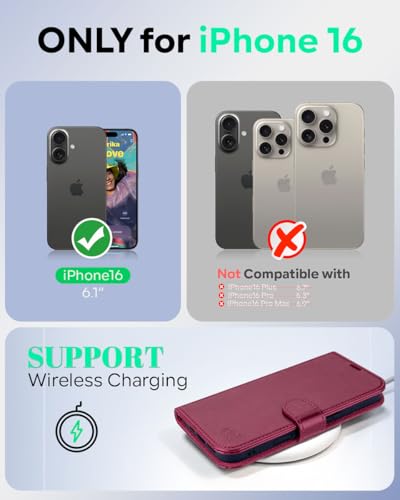 OCASE for iPhone 16 Case, PU Leather Wallet, Magnetic Flip Folio Cover with RFID Blocking, Card Holders, Shockproof TPU - Image 2