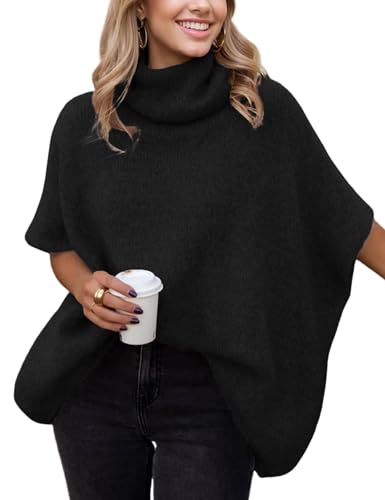 Image of Ynhonra Womens Turtleneck Sweater Oversized Chunky Batwing Sleeve Short Tops | Dolman Pullover