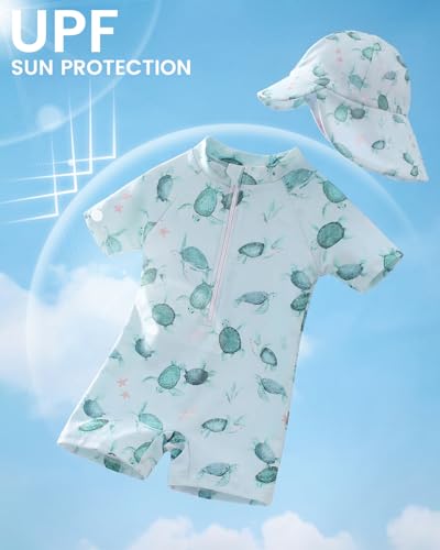 JiAmy UV Kleidung Baby Badeanzug mit Hut, UPF UV Schutzkleidung Schwimmanzug Baby Junge, Kleinkind Einteiliger UV Badebekleidung Shirt 9-12 Monate Light Green