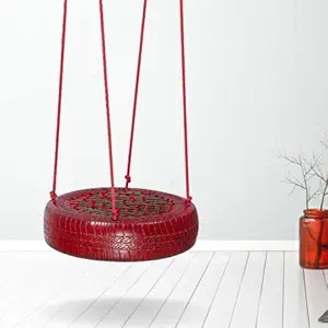 Swingzy Tyre Swing for Adults and Kids/Tyre Swing for Indoor/Outdoor, Home, Balcony, Garden/Tree Swing with Net Seat/Great for Backyard, Playground, Playroom/Swing for Kids/Swings for Adults (Red)